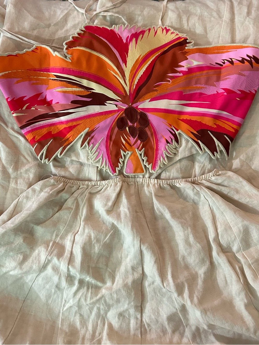 Maaji Pink Orange Floral Halter Maxi Dress with Cream Skirt - Picture 4 of 4